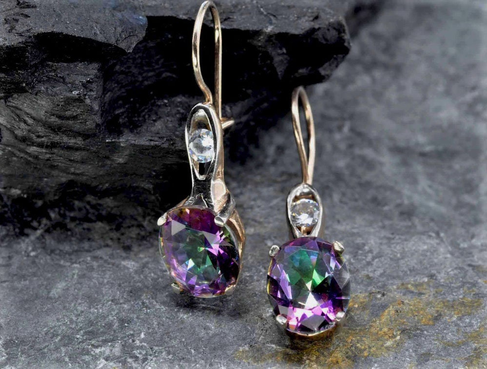 Handmade Genuine Mystic Topaz Silver Earring,Mystic Topaz Earring Jewelry,Mystic Topaz Gemstone Earring Gift for Her