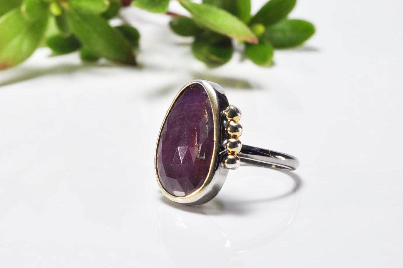 Handmade Ruby Silver Ring, Handcrafted Ruby Jewelry,Wedding Ring Gift, Dark Pink Ruby Ring,Gift for her