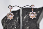 Handmade Genuine Natural Pink Quartz Silver Earring,Rose Silver Band Pink Quartz Earring,Crystal Cut Earring,Stud Earring,Artist Design