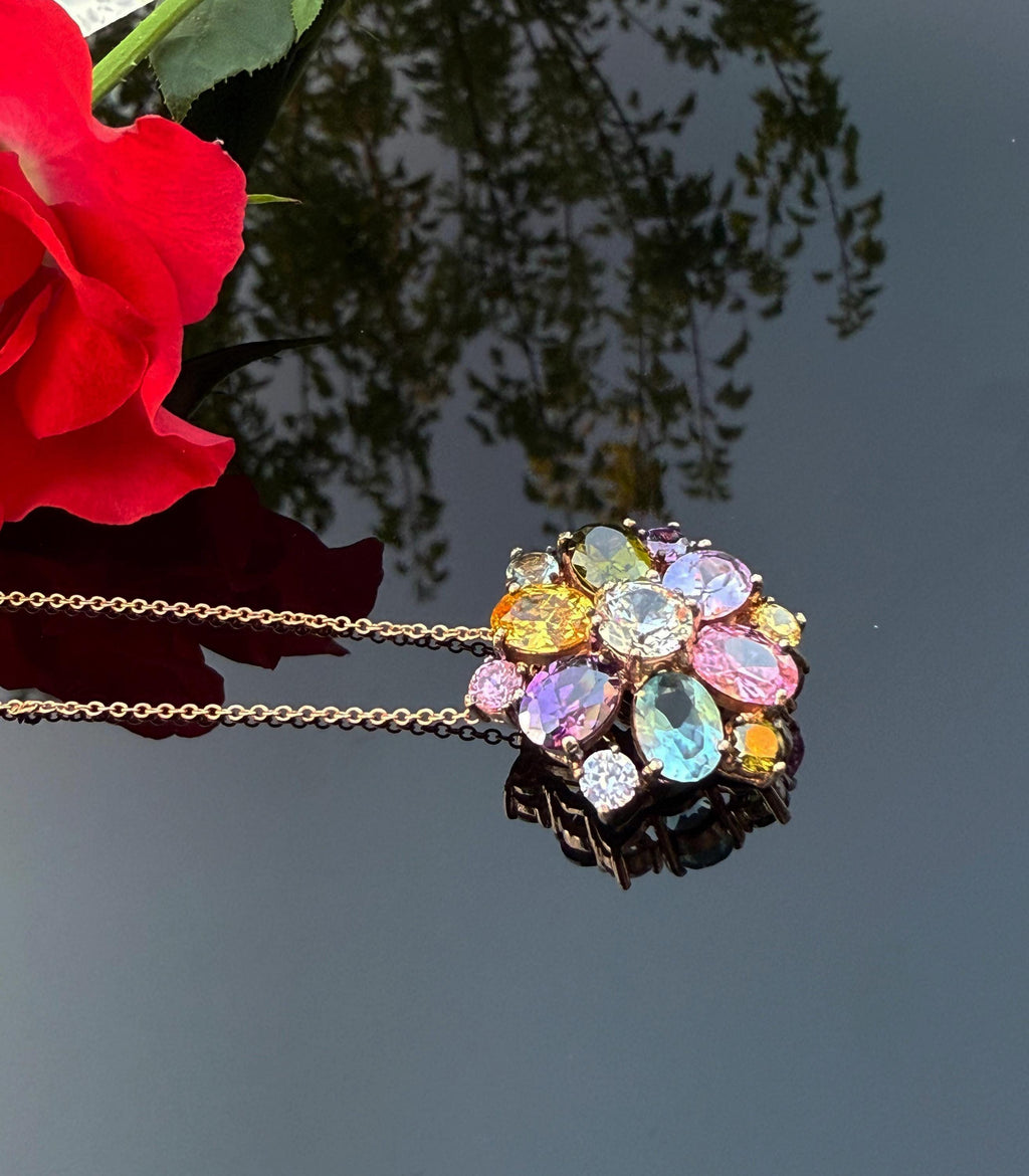 Handmade Rose Quartz Multistone Silver Necklace: Amethyst, Aquamarine, Citrine