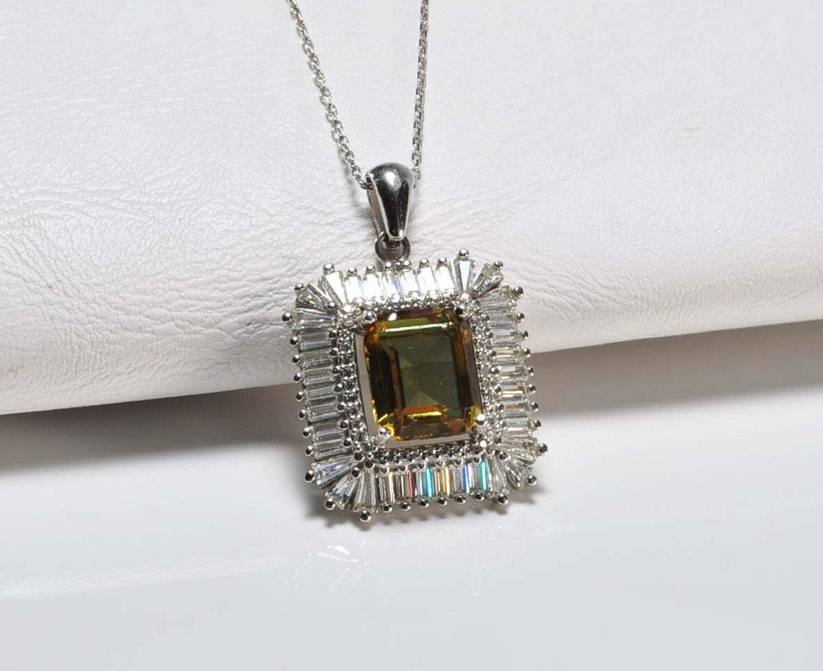 Handmade Sultanite Necklace, Baguette Zircon, 925 Sterling Silver