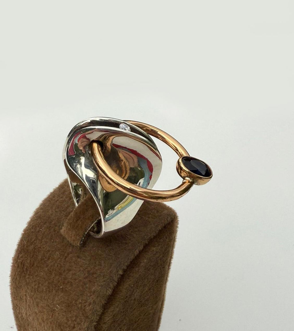 Handmade Sapphire and Zircon Silver Ring, Handcrafted Sapphire Jewelry, 925 Sterling Silver Band Sapphire Ring,Wedding Ring Gift