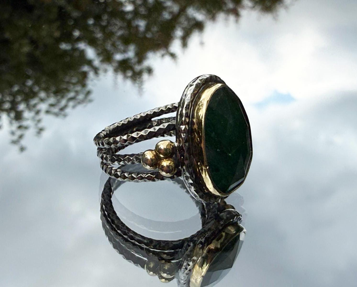 Handmade Genuine Emerald 925 Sterling Silver Ring, Handcrafted Emerald Ring Jewelry,Wedding Ring Gift, Anniversary Gift,Gift for Her