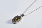 Handmade Sultanite Gemstone Necklace, Sterling Silver Pendant Surrounded by Zircons