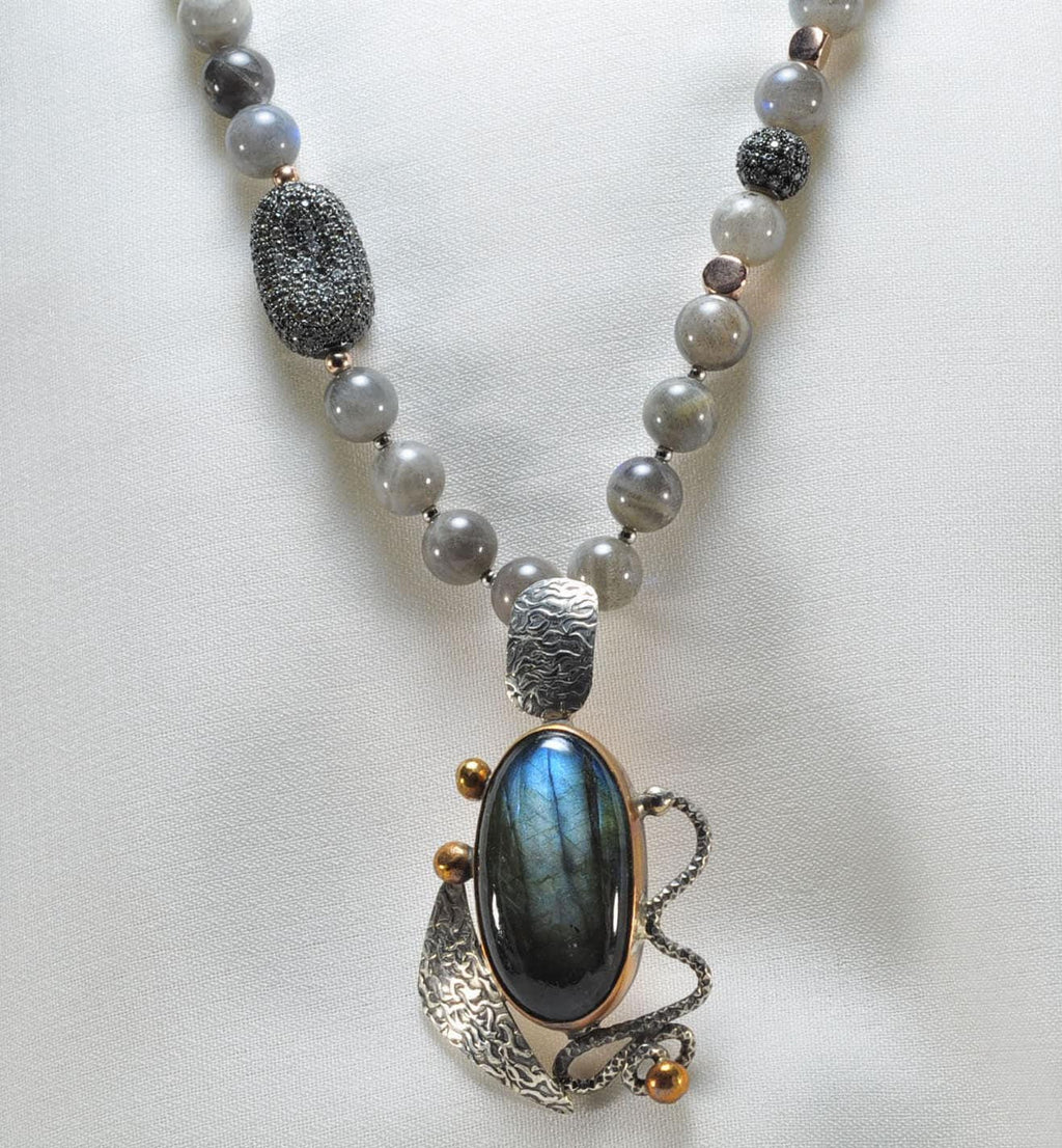 Handmade Sterling Silver Necklace, Labradorite Zircon Gemstone Jewelry