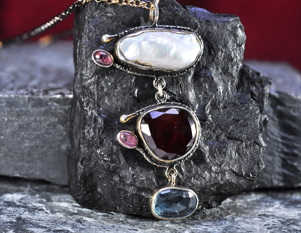 Handmade Genuine Natural Pearl Aquamarine Agate Silver Necklace Pearl Aquamarine Agate Jewelry,Pearl Aquamarine Agate  Pendant,Oval Cut