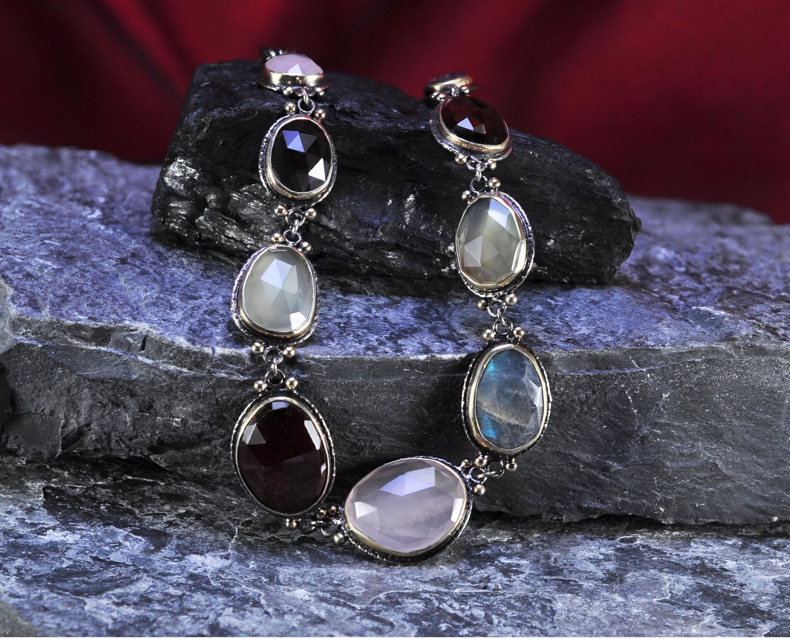 Handcrafted Genuine Rose Quartz  Agate  Aquamarinee  Amethyst Labradorite  Citrine Silver Necklace,Multistone Gemstone Necklace