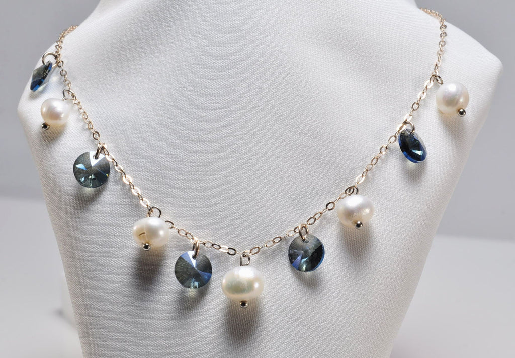 Handmade Aquamarine and Pearl Silver Necklace,925 Silver Genuine Authentic Necklace,Aquamarine and Pearl Gemstone Jewelry Gift for Her