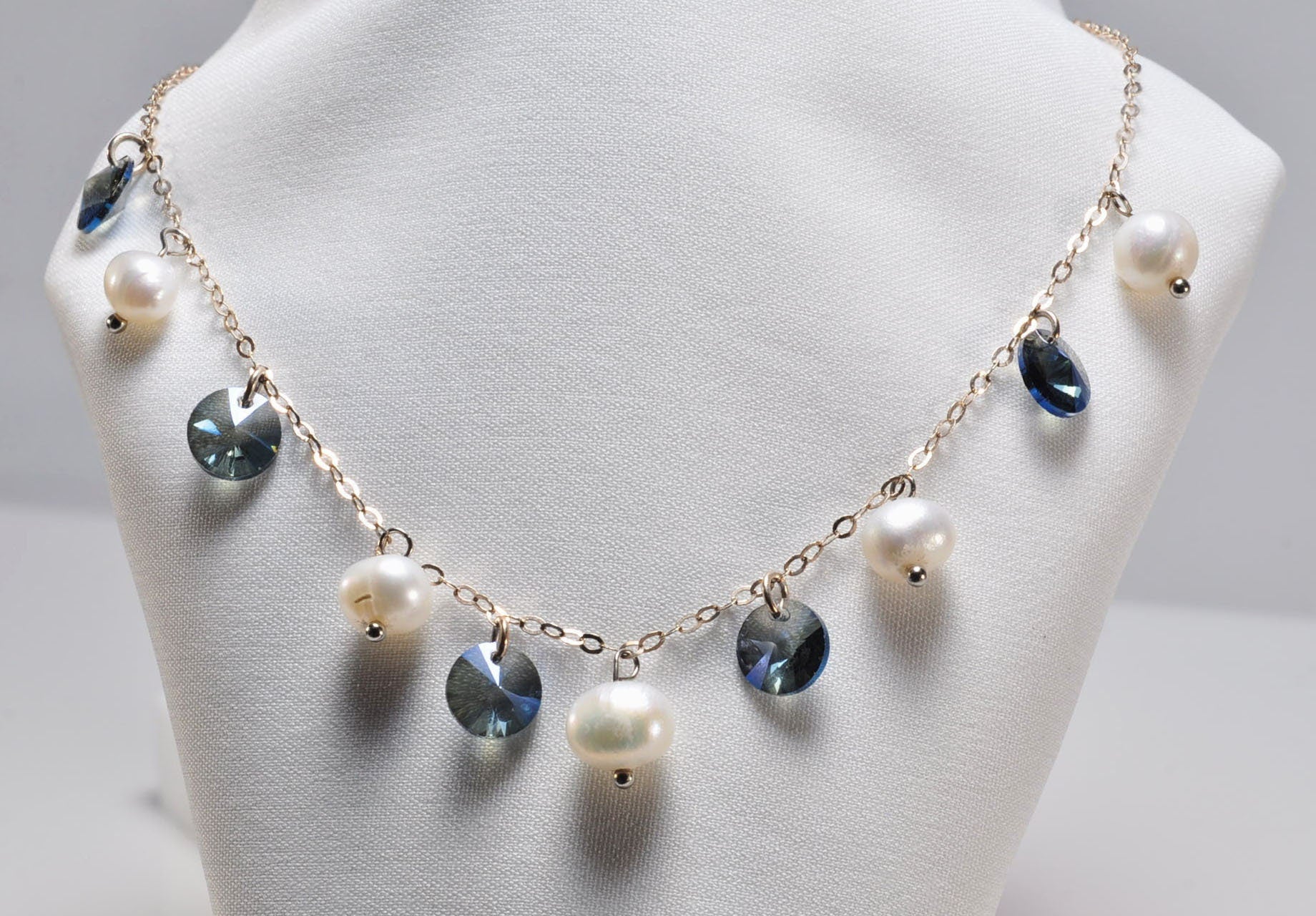 Handmade Aquamarine and Pearl Silver Necklace,925 Silver Genuine Authentic Necklace,Aquamarine and Pearl Gemstone Jewelry Gift for Her