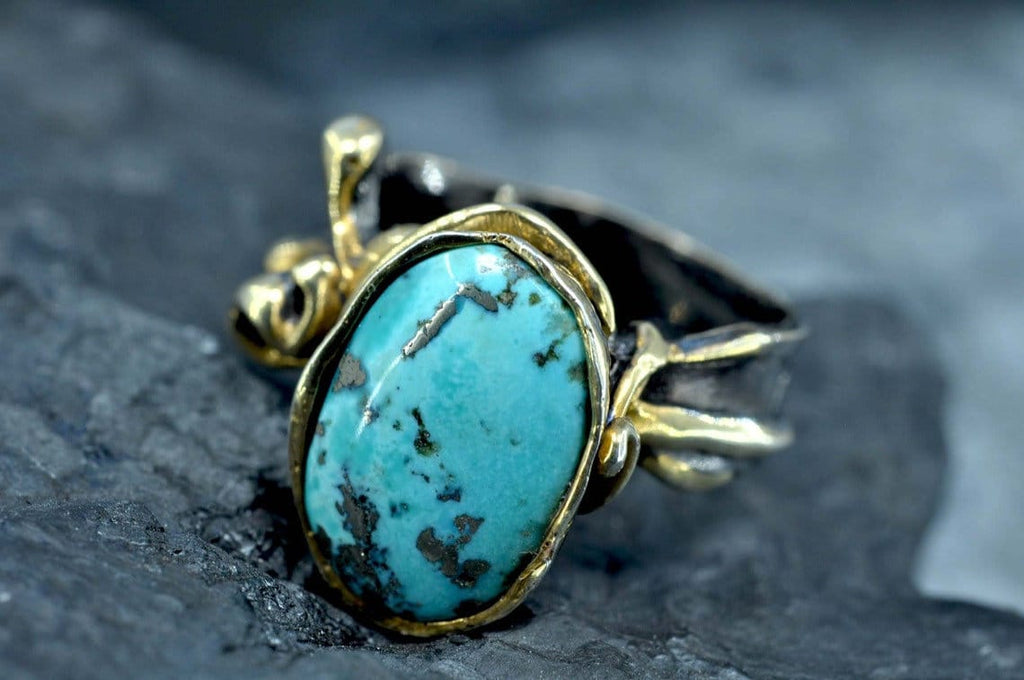 Handmade Genuine Turquoise Silver Ring,Turquoise Jewelry,Blue Turquoise Ring,Handcrafted Turquoise Ring