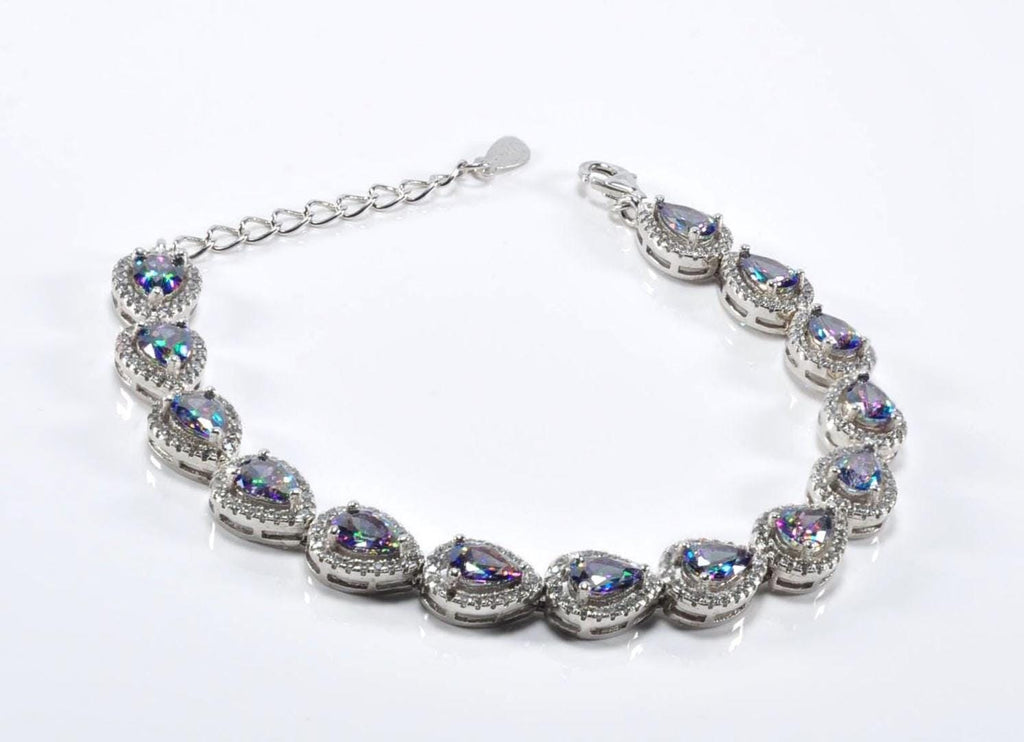 Handmade Genuine Mystic Topaz and Zircon Gemstone Silver Bracelet, Mystic Topaz and Zircon Bracelet Jewelry,Wedding Gift, Anniversary Gift