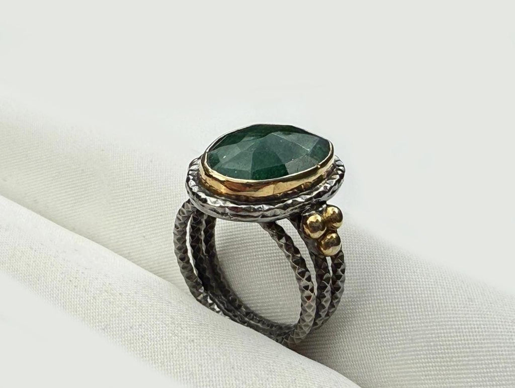 Handmade Genuine Emerald 925 Sterling Silver Ring, Handcrafted Emerald Ring Jewelry,Wedding Ring Gift, Anniversary Gift,Gift for Her