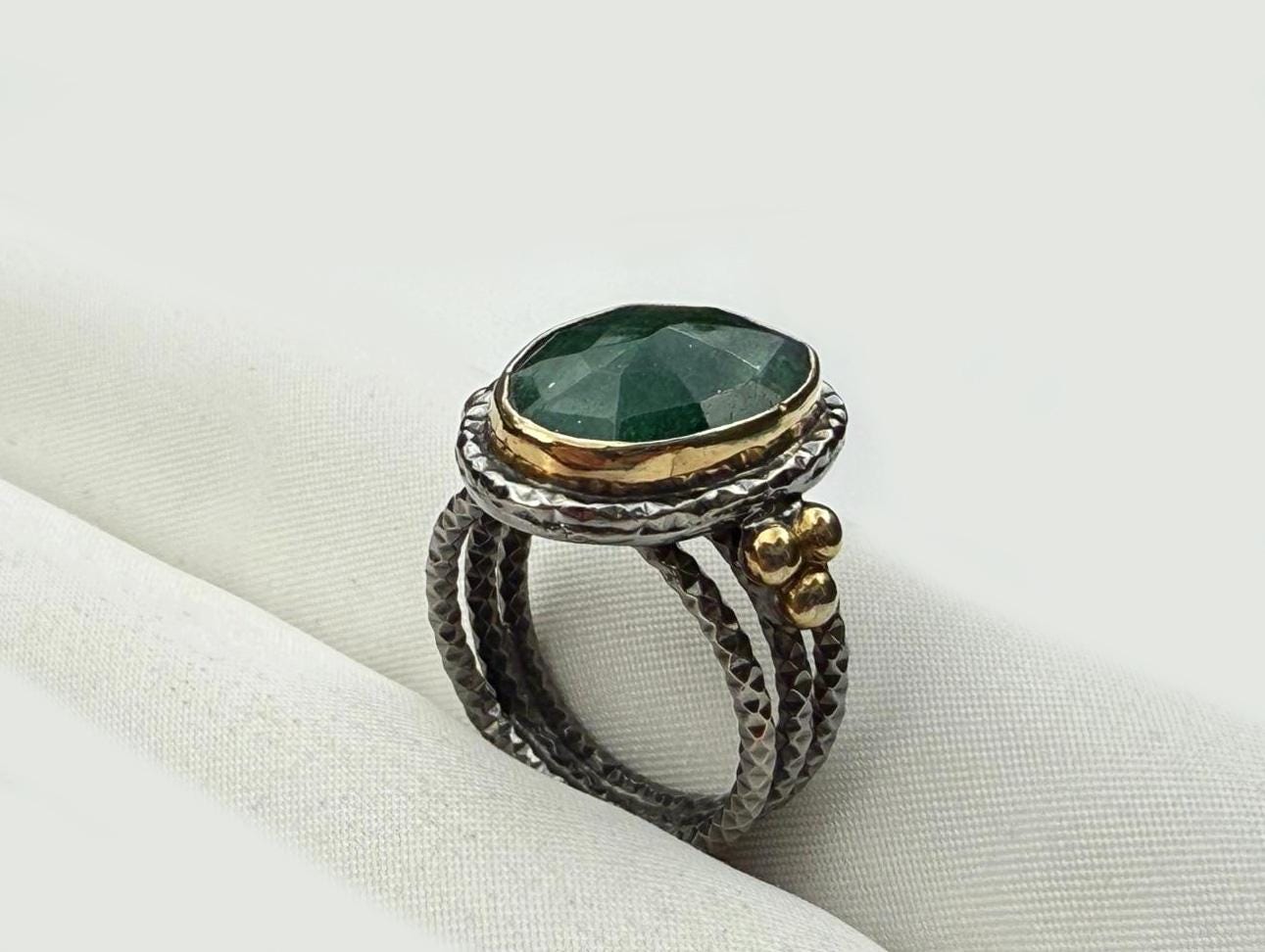 Handmade Genuine Emerald 925 Sterling Silver Ring, Handcrafted Emerald Ring Jewelry,Wedding Ring Gift, Anniversary Gift,Gift for Her