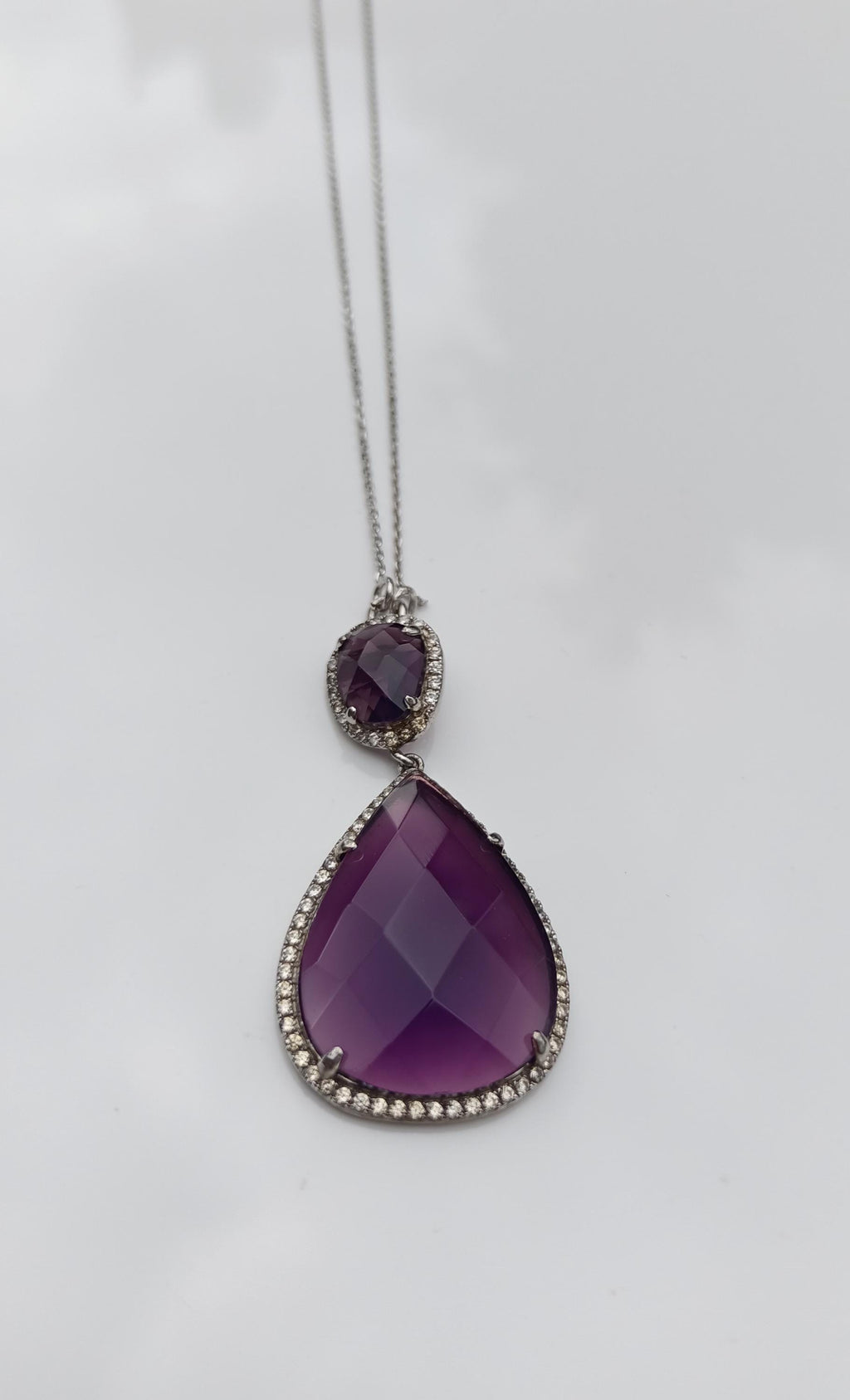 Amethyst & Zircon 925 Sterling Silver Necklace - Handmade