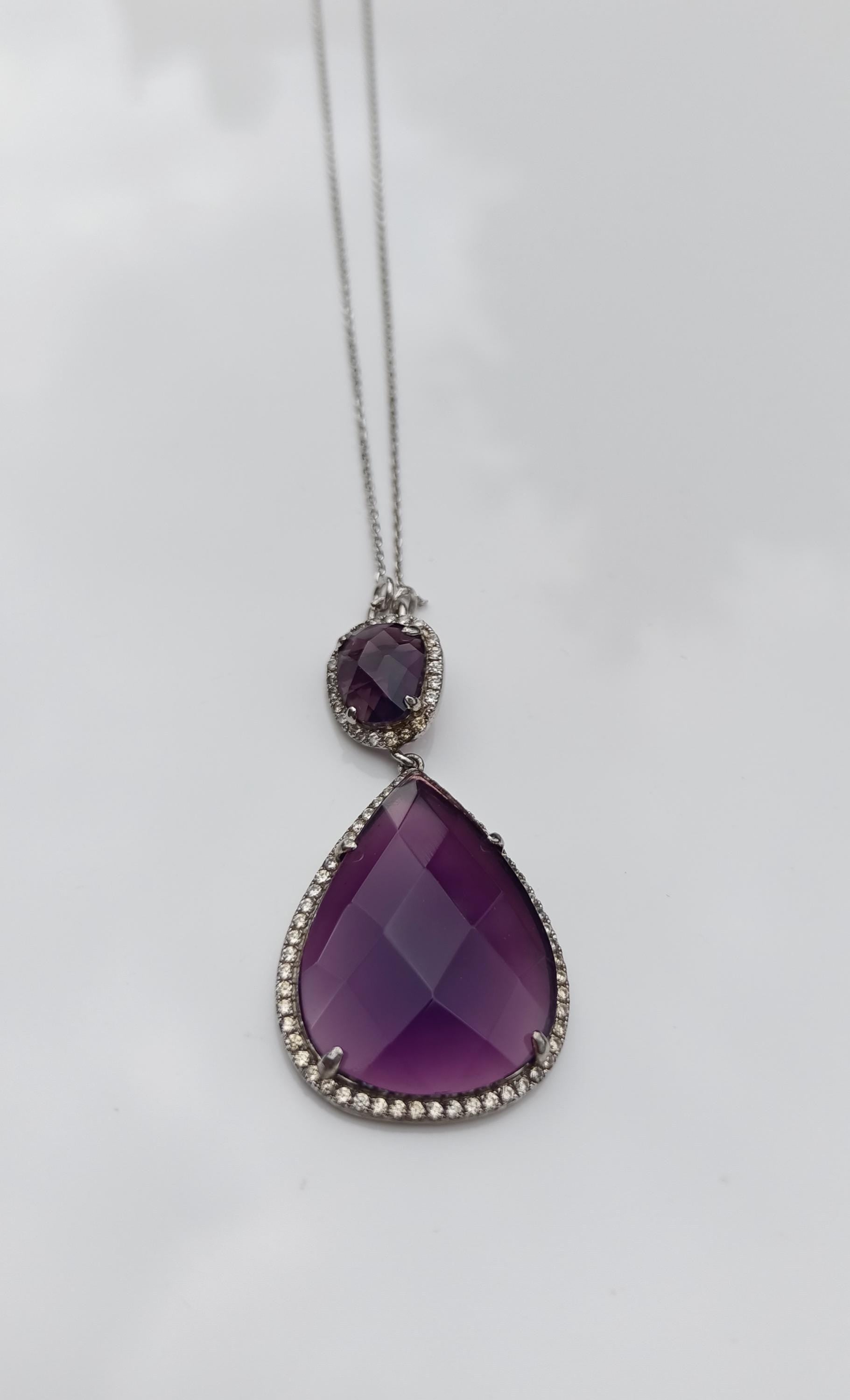 Amethyst & Zircon 925 Sterling Silver Necklace - Handmade