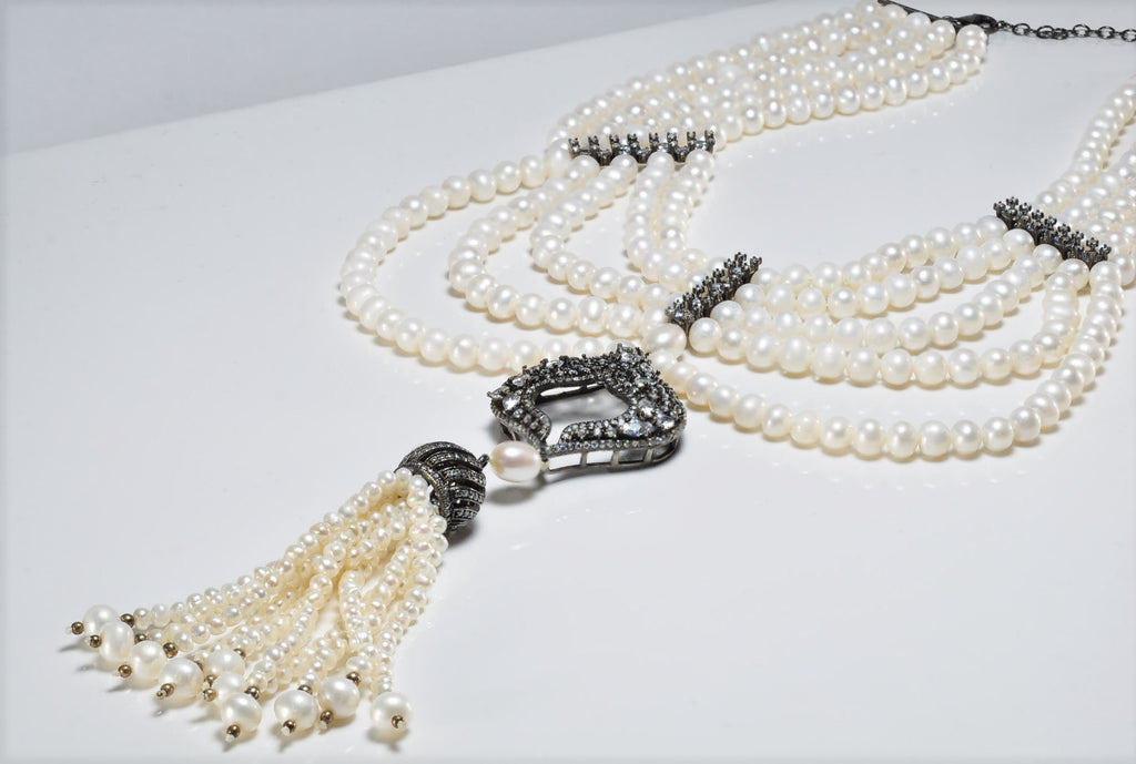Handmade Pearl and Zircon Silver Necklace,925 Sterling Silver Genuine Authentic Necklace, Pearl and Zircon Gemstone Jewelry Gift for Her