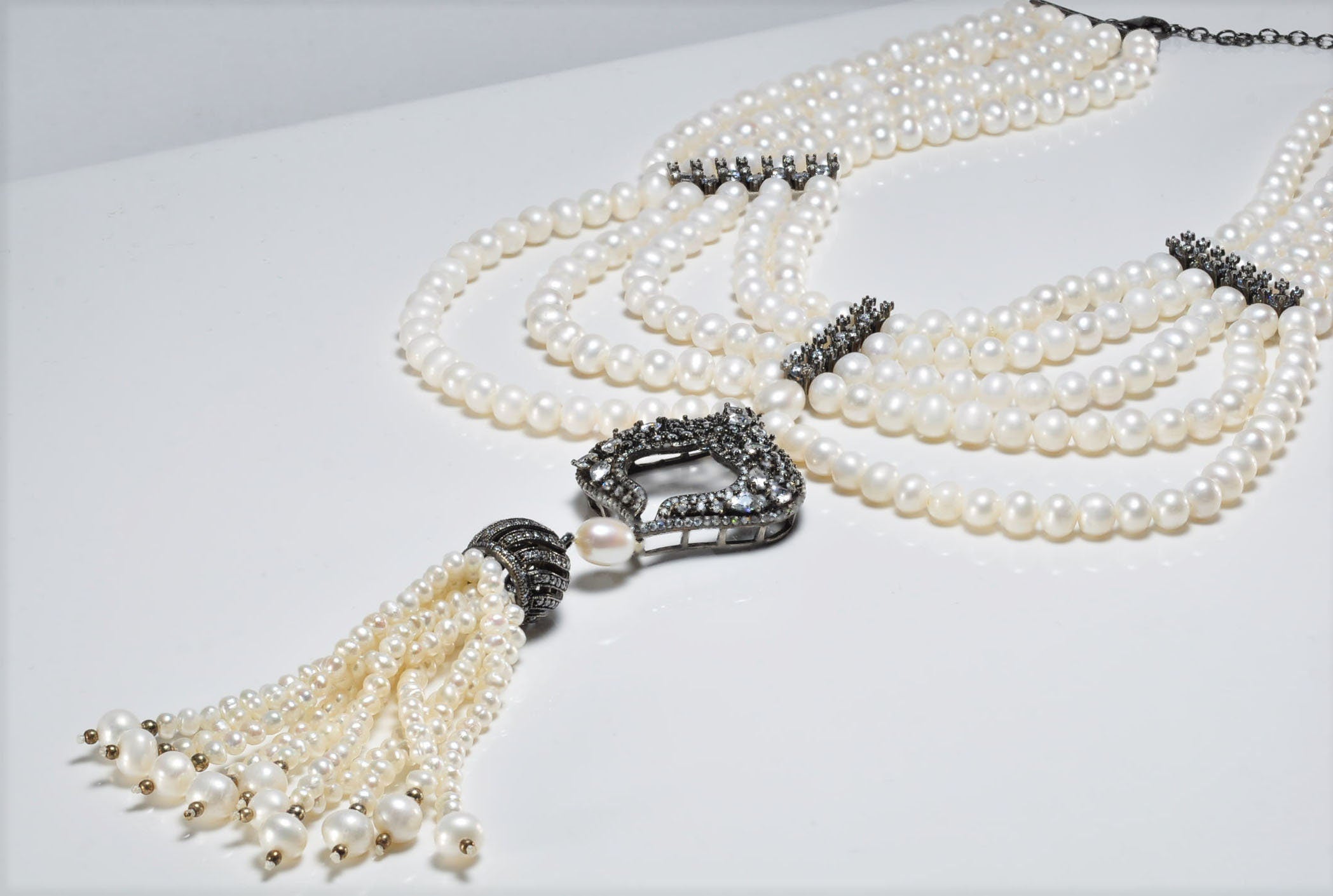 Handmade Pearl and Zircon Silver Necklace,925 Sterling Silver Genuine Authentic Necklace, Pearl and Zircon Gemstone Jewelry Gift for Her