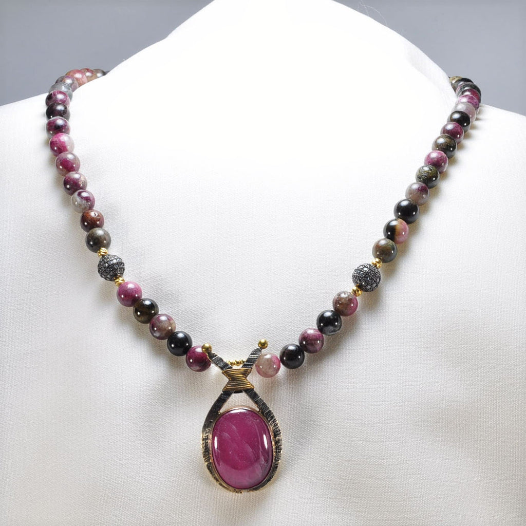 Handmade Tourmaline  Silver Necklace,925 Sterling Silver Genuine Authentic Necklace, Tourmaline  Gemstone Jewelry Gift for Her