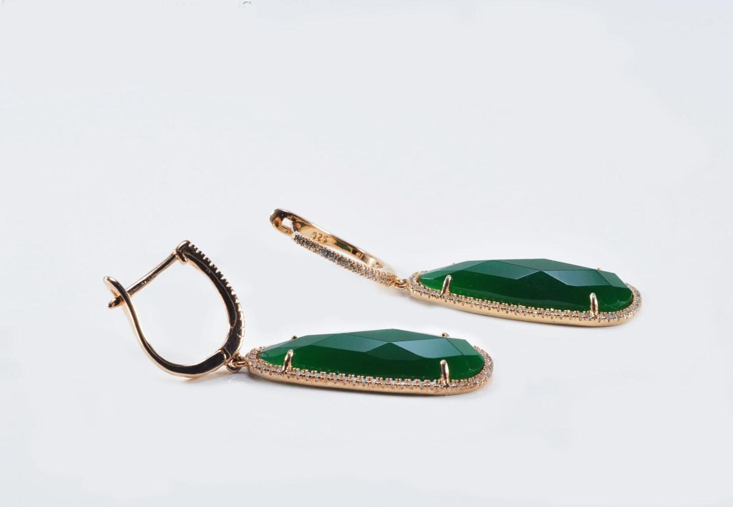 Handmade Rose Silver Jade Earrings with Zircon