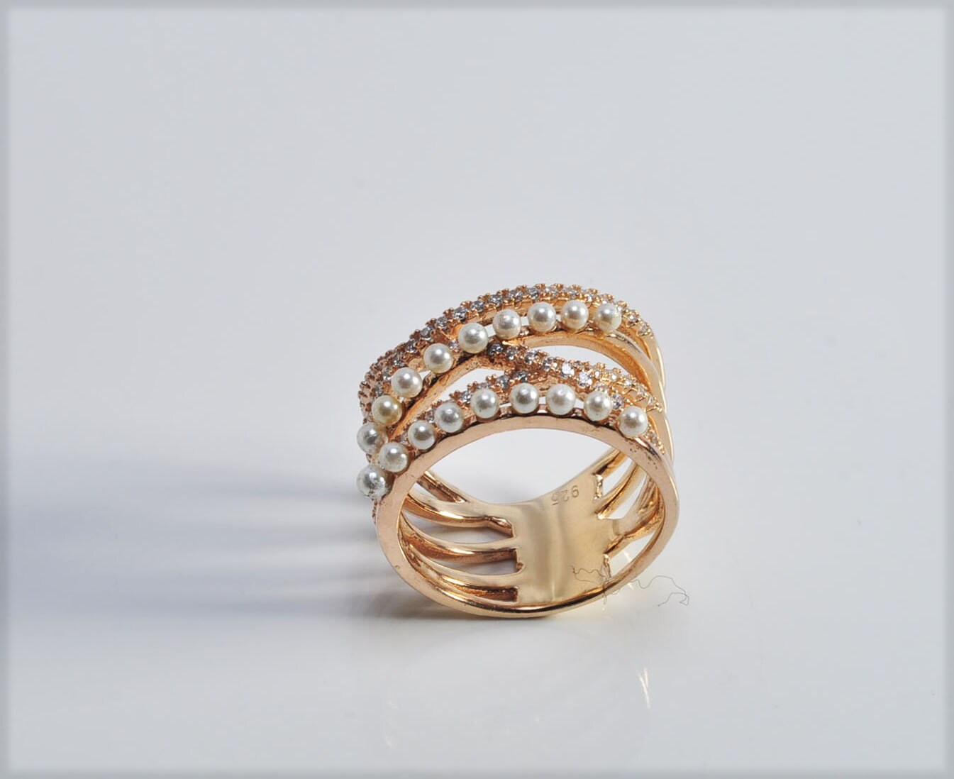 Handmade Pearl and Zircon Silver Ring, Handcrafted Pearl and Zircon Jewelry,Wedding Ring Gift, 925 Silver Pearl and Zircon Ring,Gift for her