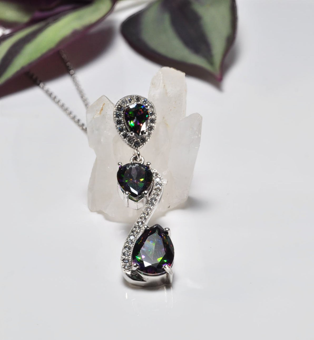 Handmade Mystic Topaz Silver Necklace,925 Sterling Silver Genuine Authentic Necklace, Mystic Topaz Gemstone Jewelry Gift for Her