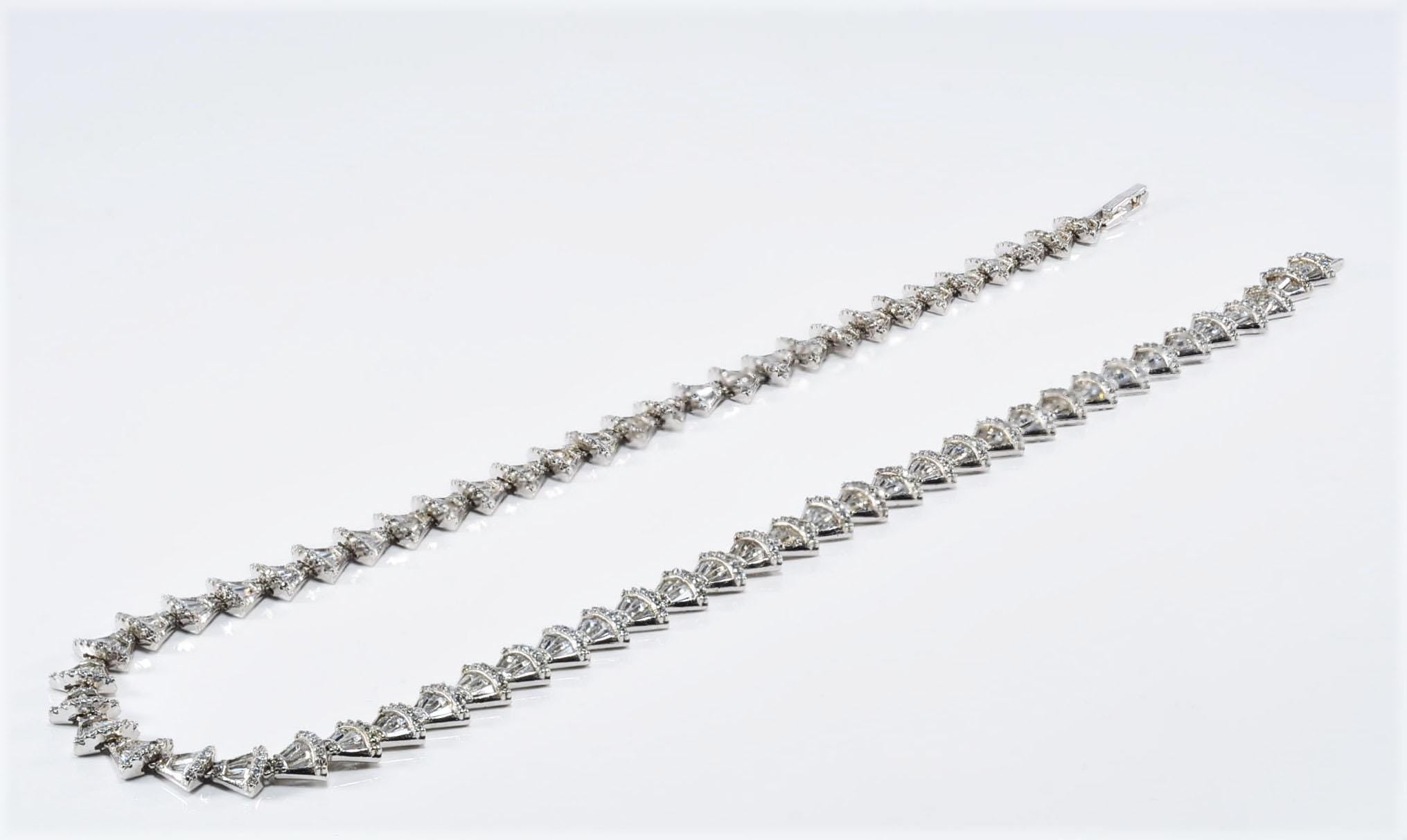 Handmade Baguette Zircon  Silver Necklace,925 Sterling Silver Authentic Baguette Zircon Necklace,Wedding Gift for Her
