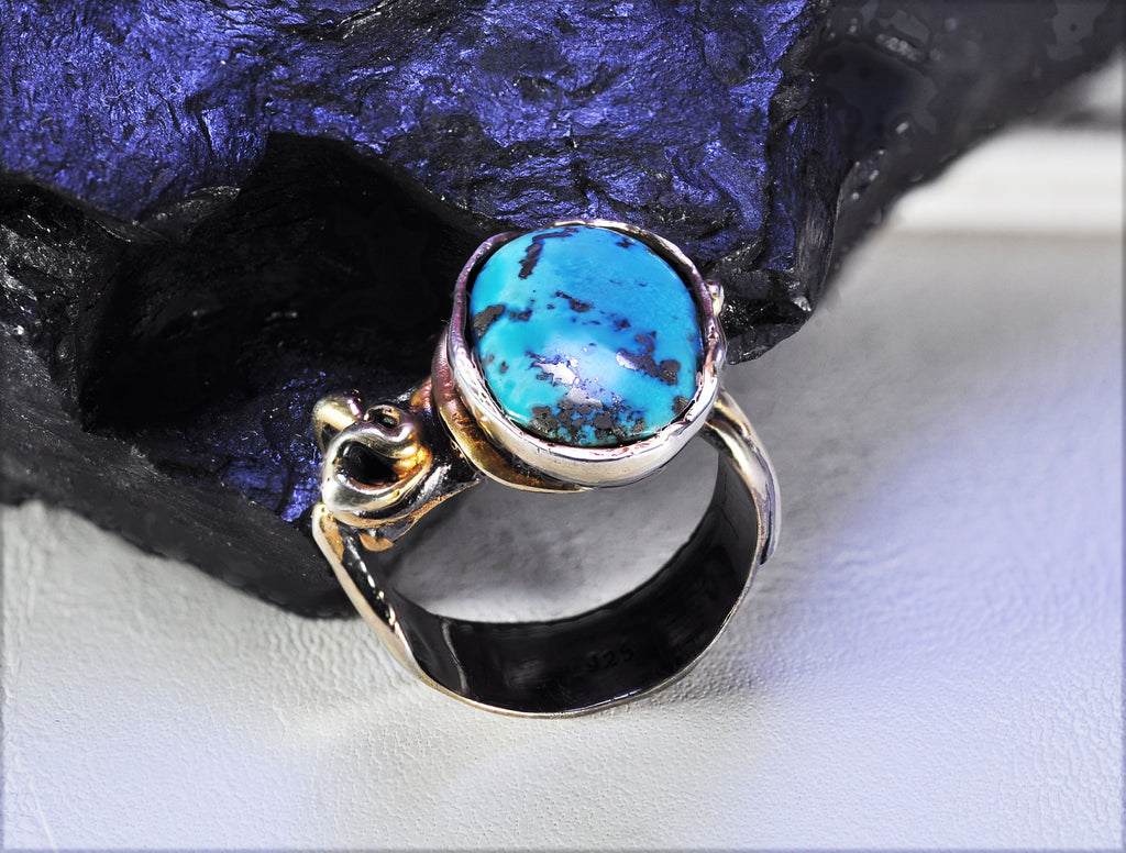 Handmade Genuine Turquoise Silver Ring,Turquoise Jewelry,Blue Turquoise Ring,Handcrafted Turquoise Ring