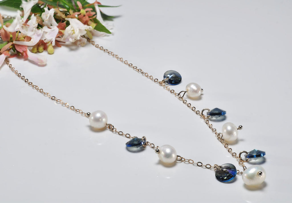 Handmade Aquamarine and Pearl Silver Necklace,925 Silver Genuine Authentic Necklace,Aquamarine and Pearl Gemstone Jewelry Gift for Her