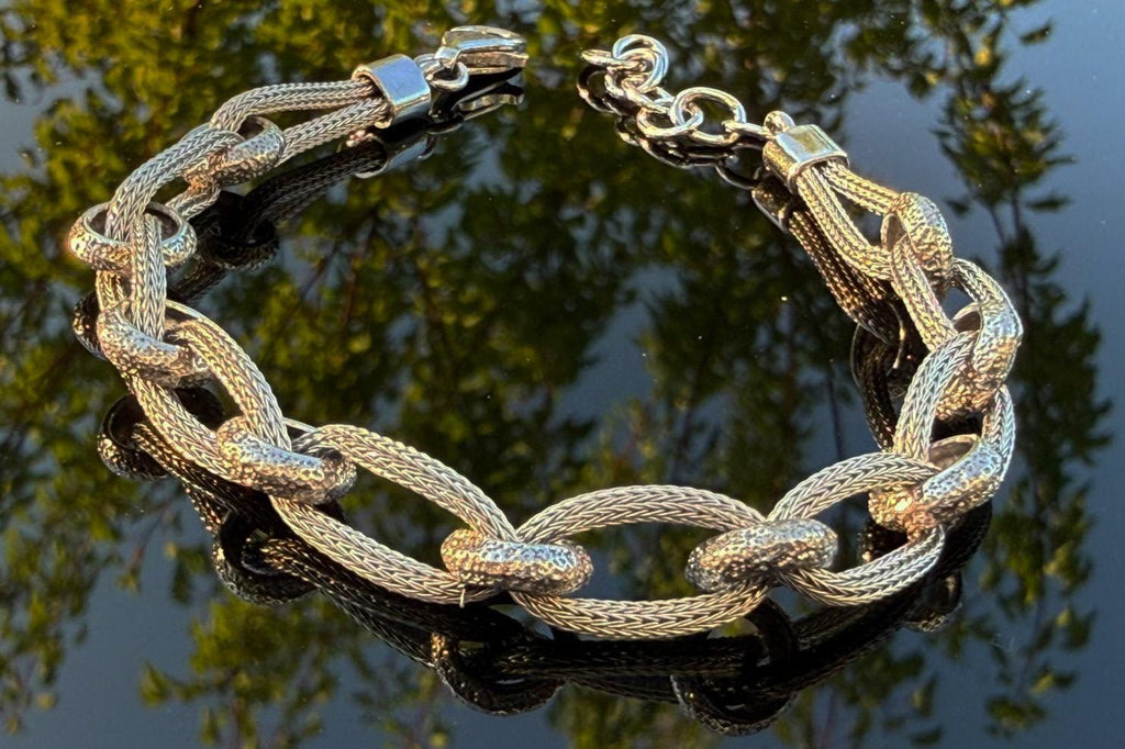 Handcrafted Sterling Silver Interwoven Link Bracelet: Elegant Silver Jewelry