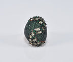 Handmade Emerald and Zircon Silver Ring, Handcrafted Emerald and Zircon Jewelry, 925 Sterling Silver Emerald and Zircon Ring,Gift for Her