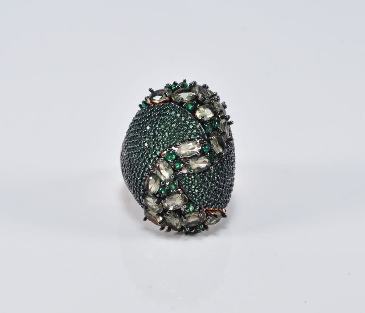 Handmade Emerald and Zircon Silver Ring, Handcrafted Emerald and Zircon Jewelry, 925 Sterling Silver Emerald and Zircon Ring,Gift for Her