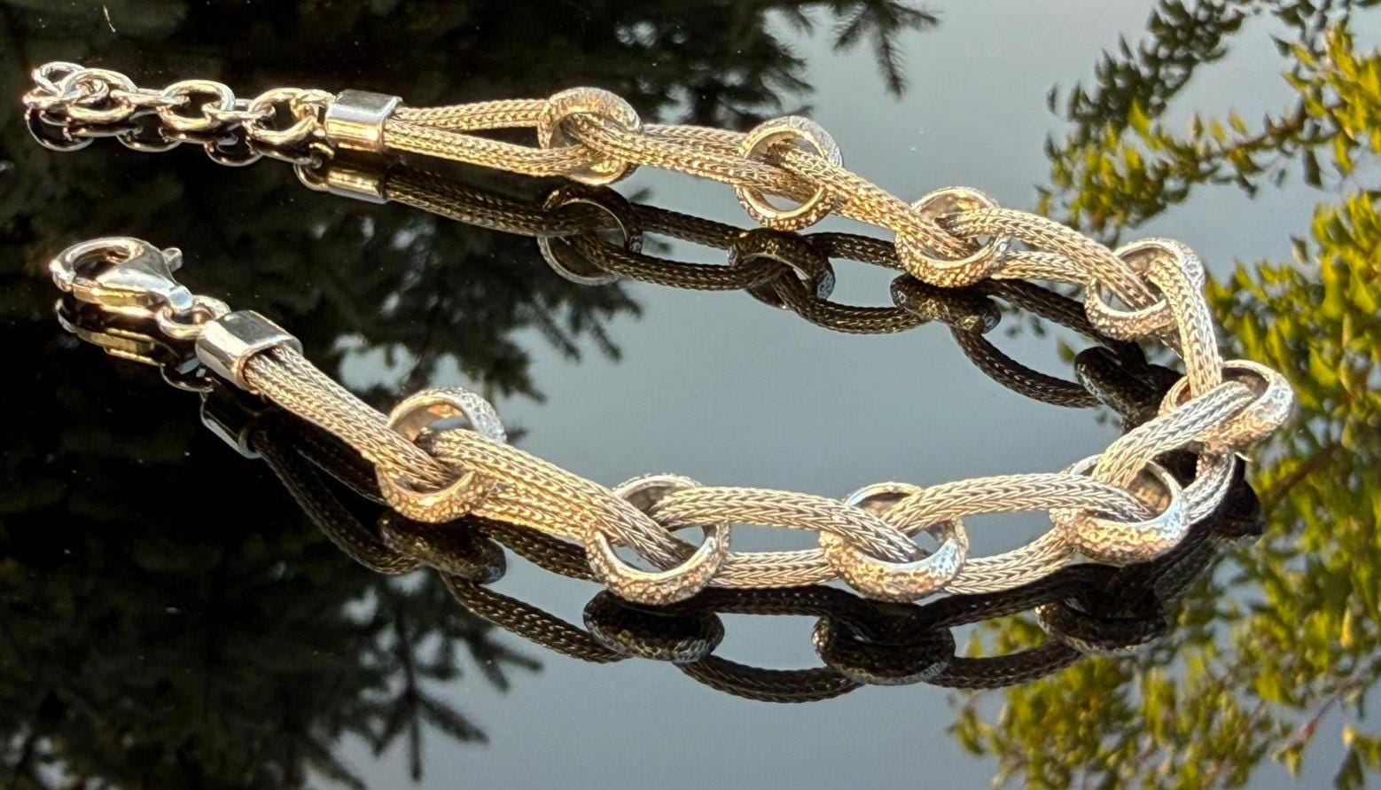 Handcrafted Sterling Silver Interwoven Link Bracelet: Elegant Silver Jewelry
