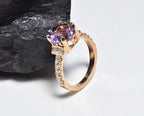 Handmade Genuine Natural Amethyst Silver Ring,Amethyst Jewelry,Amethyst Rose Silver Band Ring,Gift for Her