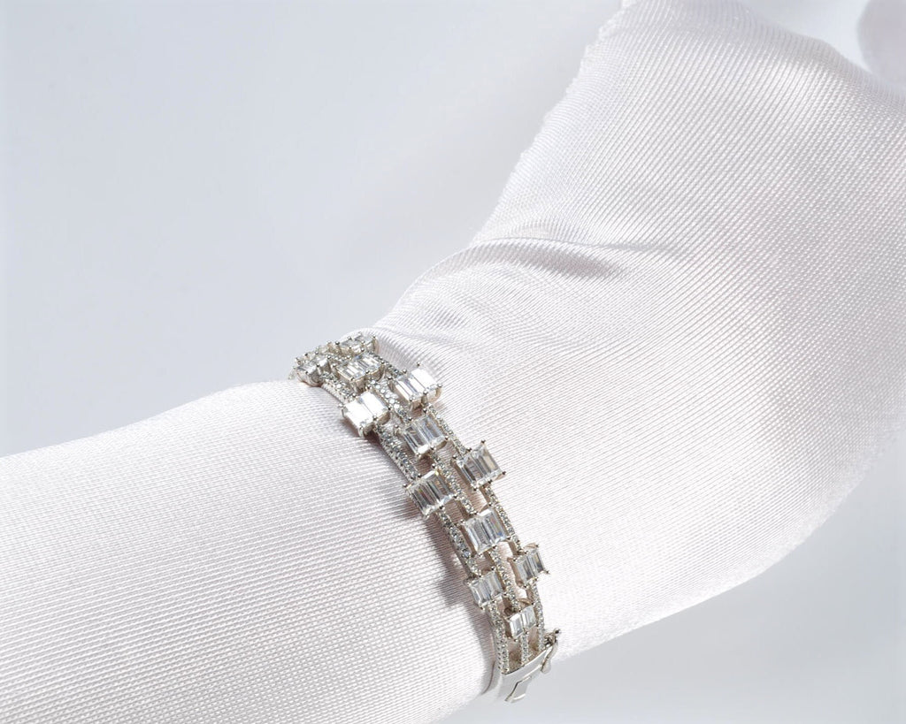 Handmade Genuine Baguette Zircon Gemstone Silver Bracelet, Zircon Bracelet Jewelry,Handcrafted, Gift For Her, Wedding Gift