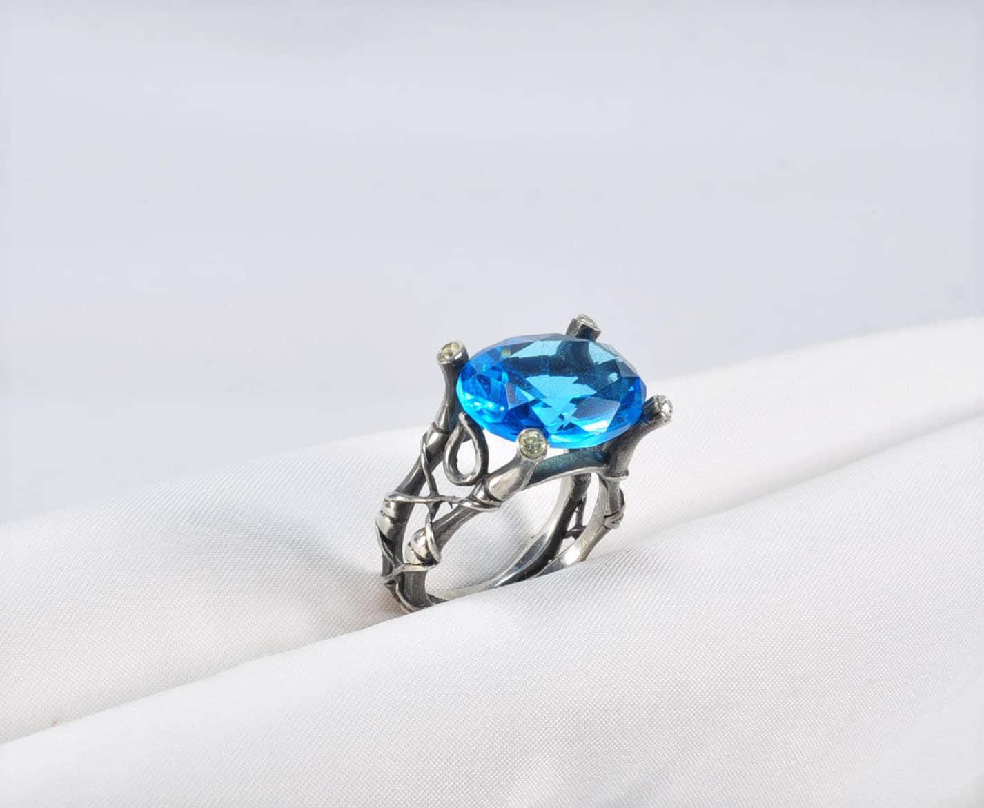 Handmade Aquamarine Silver Ring, Handcrafted Aquamarine Jewelry, 925 Sterling Silver Band Aquamarine Ring,Gift for her