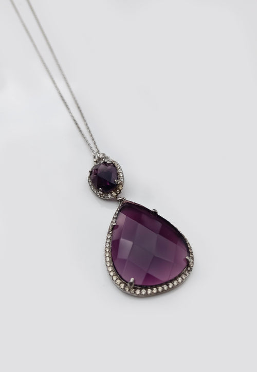 Amethyst & Zircon 925 Sterling Silver Necklace - Handmade
