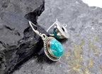 Handmade Turquoise Earrings in Sterling Silver, Oval Gemstone Dangle Jewelry