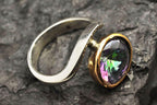 Handmade Mystic Topaz Ring in Sterling Silver, Iridescent Gemstone Jewelry