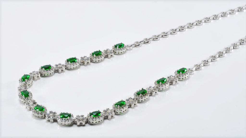Handmade Emerald & Zircon 925 Sterling Silver Necklace