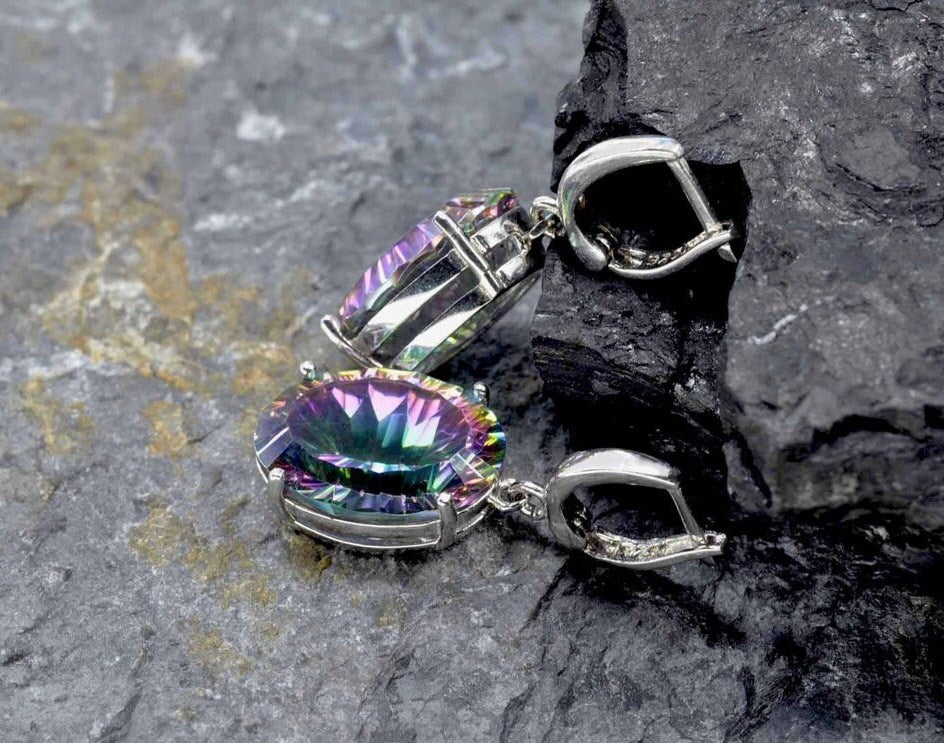 Handmade Genuine Mystic Topaz Silver Earring,Mystic Topaz Earring,Dangle Drop Earring,Handcrafted Mystic Topaz Earrining Gift for Her
