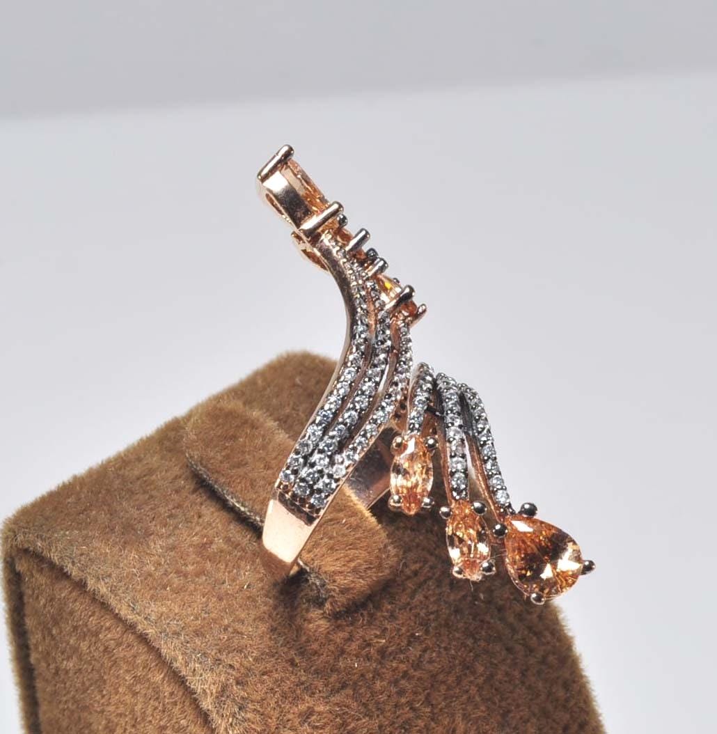 Handmade Citrine and Zircon Silver Ring, Handcrafted Citrine and Zircon Jewelry,Wedding Ring Gift, Rose Silver Band Ring,Gift for her