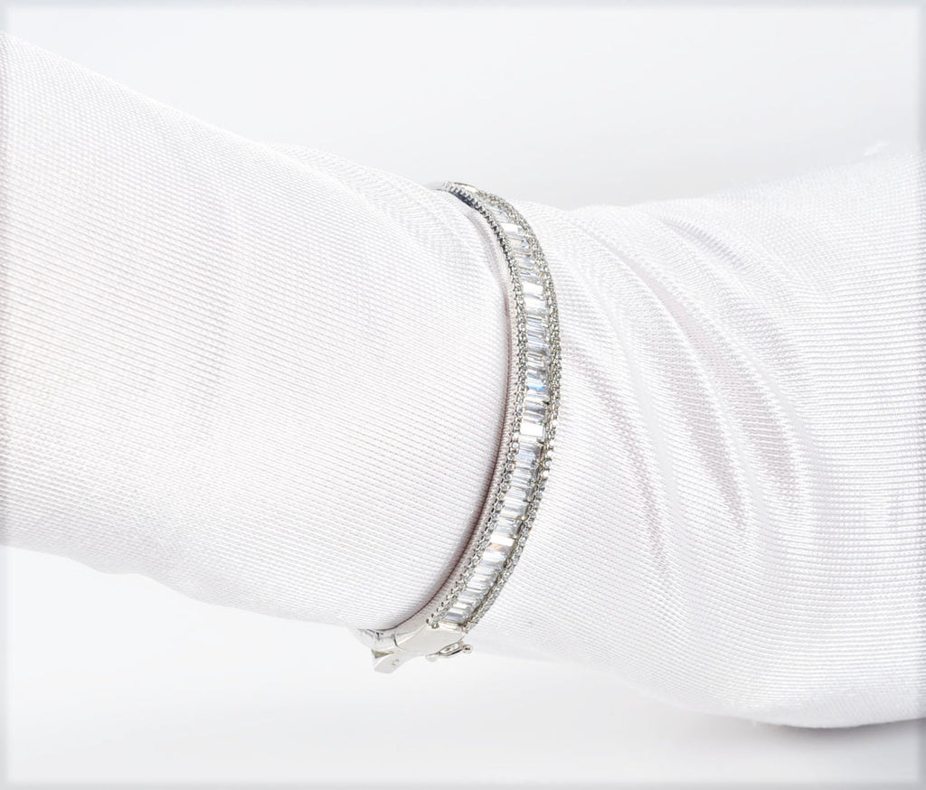 Handmade Genuine Baguette Zircon Gemstone Silver Bracelet, Zircon Bracelet Jewelry,Handcrafted, Gift For Her, Wedding Gift