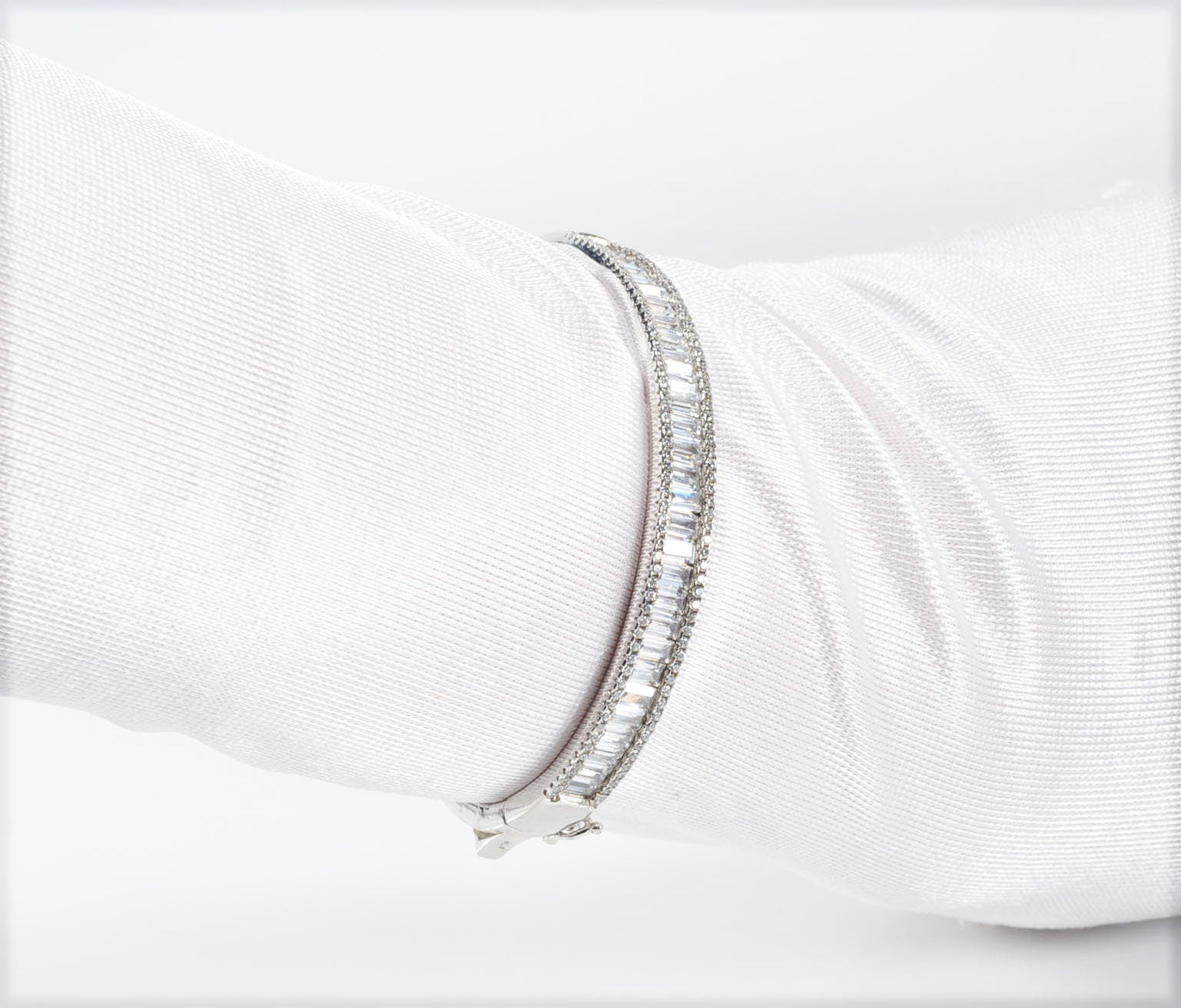 Handmade Genuine Baguette Zircon Gemstone Silver Bracelet, Zircon Bracelet Jewelry,Handcrafted, Gift For Her, Wedding Gift