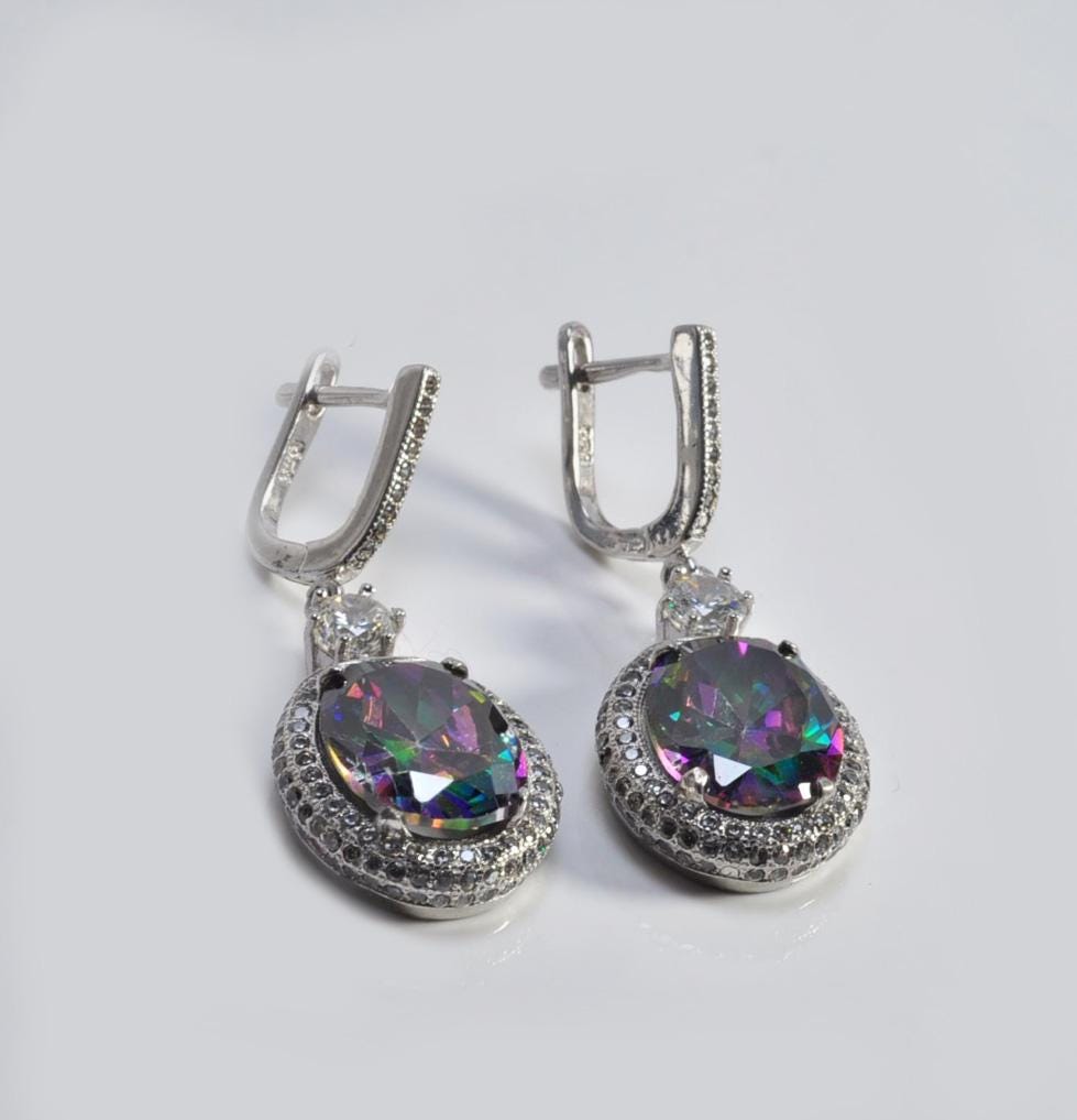 Enchanted Mystic Topaz and Zircon Earrings in 925 Sterling Silver,Handcrafted Mystic Topaz Gemstone Earring Gift for her