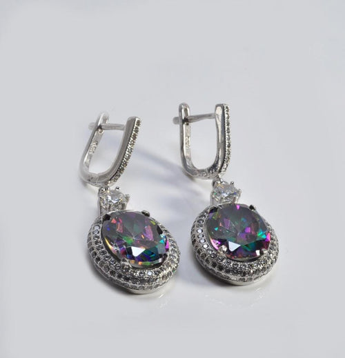 Enchanted Mystic Topaz and Zircon Earrings in 925 Sterling Silver,Handcrafted Mystic Topaz Gemstone Earring Gift for her