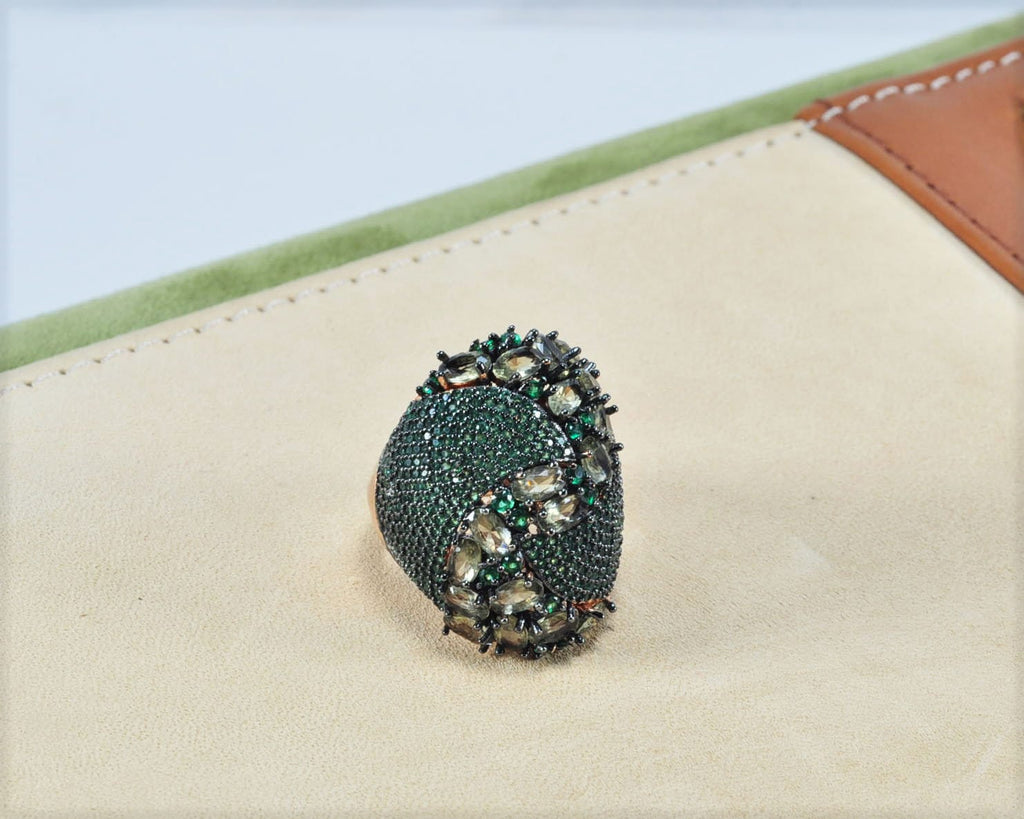 Handmade Emerald and Zircon Silver Ring, Handcrafted Emerald and Zircon Jewelry, 925 Sterling Silver Emerald and Zircon Ring,Gift for Her