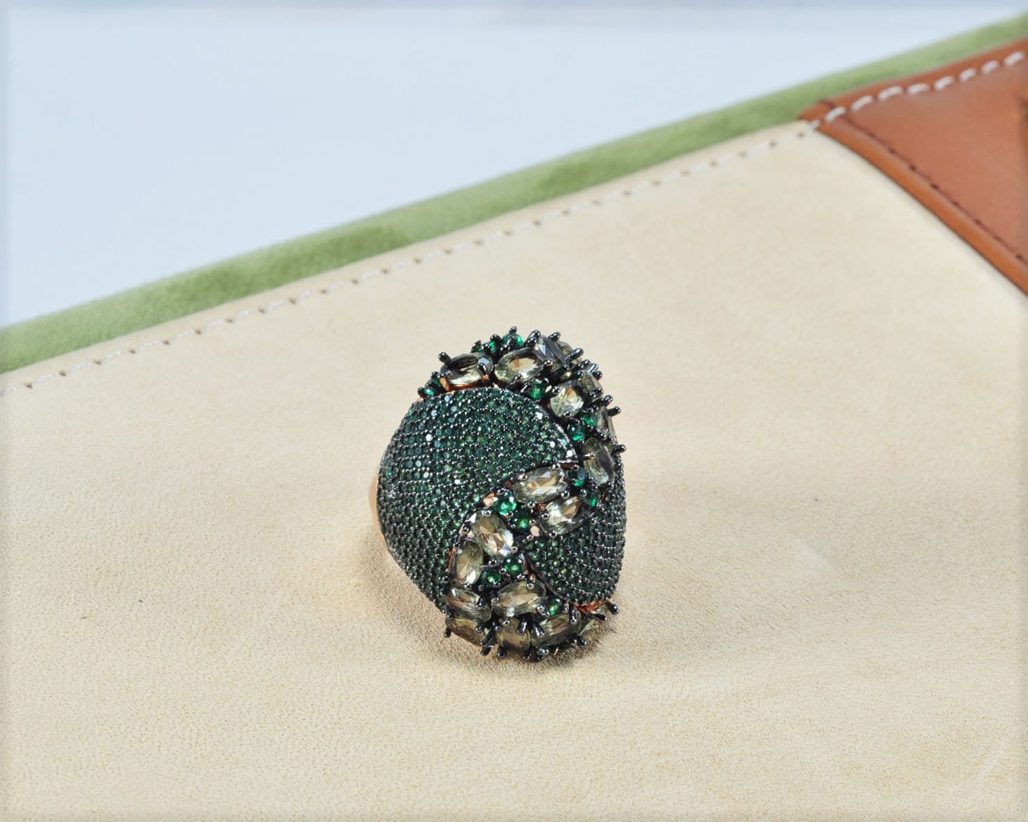 Handmade Emerald and Zircon Silver Ring, Handcrafted Emerald and Zircon Jewelry, 925 Sterling Silver Emerald and Zircon Ring,Gift for Her