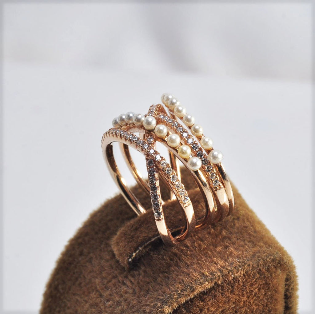Handmade Pearl and Zircon Silver Ring, Handcrafted Pearl and Zircon Jewelry,Wedding Ring Gift, 925 Silver Pearl and Zircon Ring,Gift for her