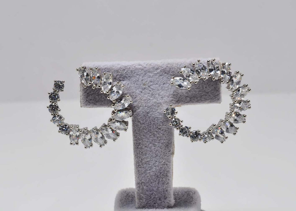 Handmade Sterling Silver Zircon Hoop Earrings, Anniversary Gift