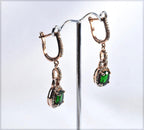 Handmade Emerald Zircon Rose Silver Drop Earrings